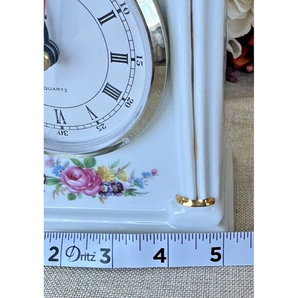 Centurion Hand-Painted Victorian Pillar Style Mantel Clock – Gold Trim Porcelain - Picture 8 of 8